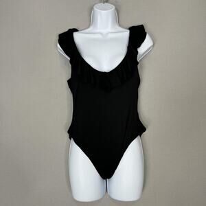 Eberjey Swimsuit Womens Medium Black Pique Loreta One Piece Ruffle Backless